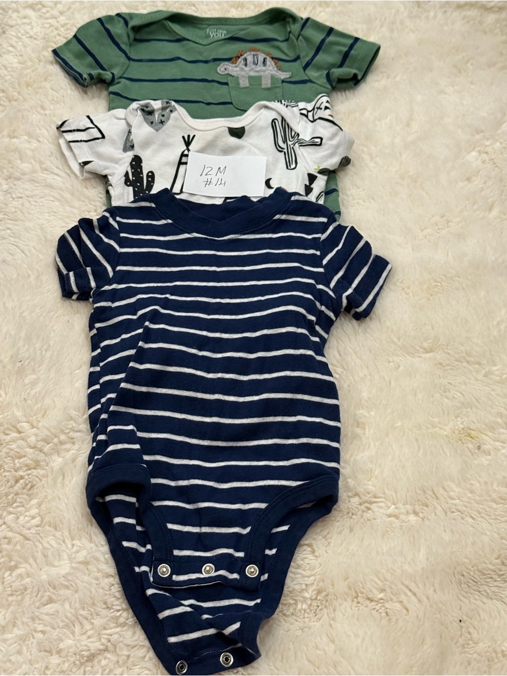 H&M Navy & White Striped Cotton One-Piece Bodysuit Trio